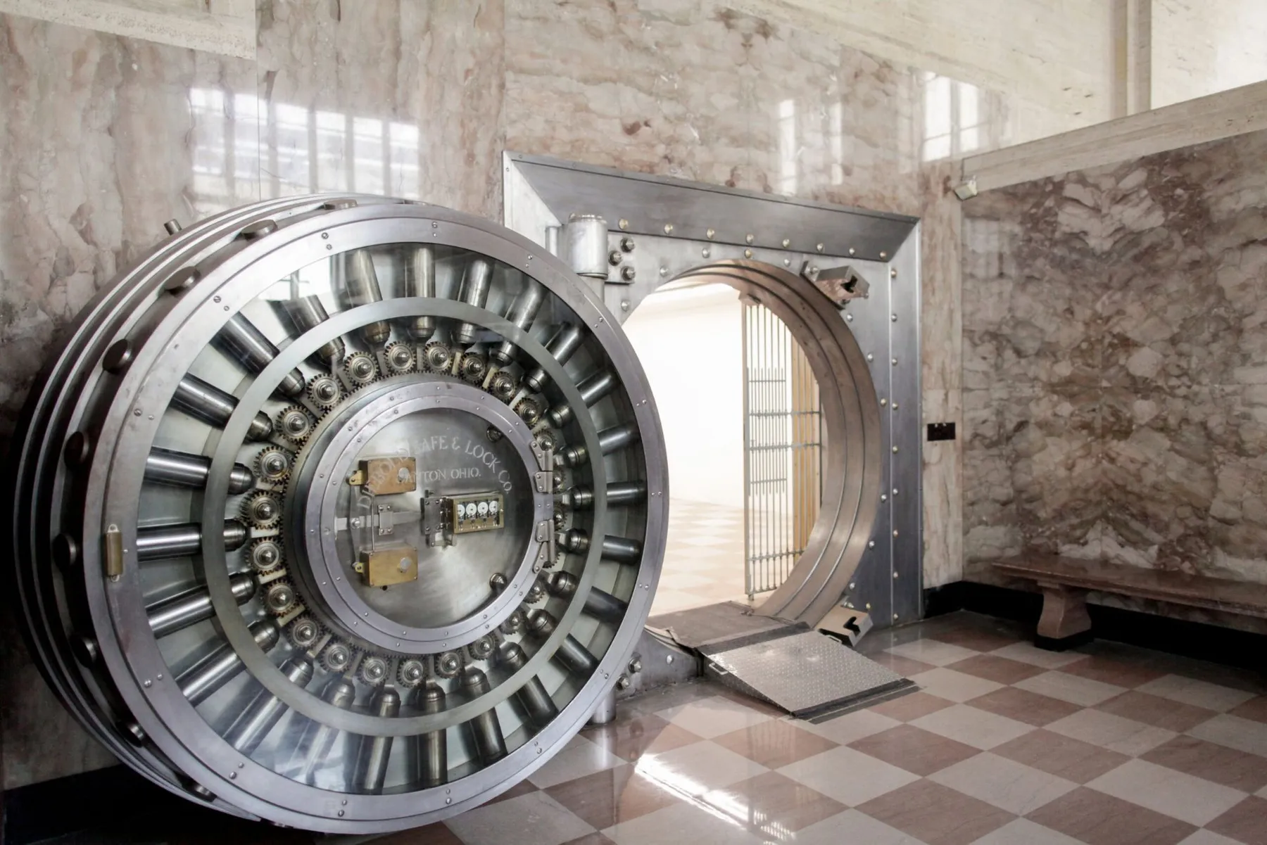 The open steel vault door