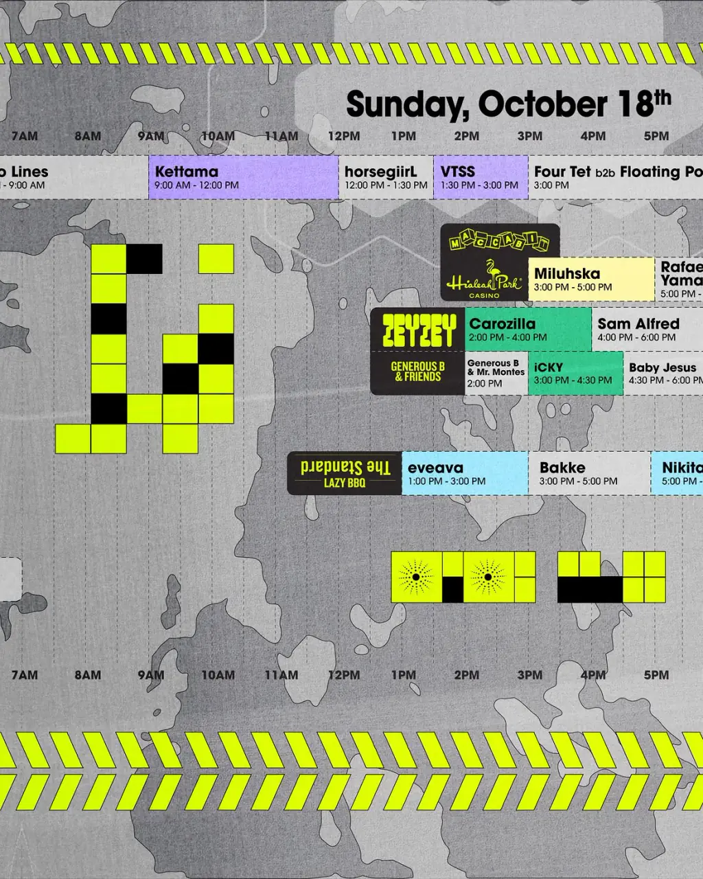 Sunday Oct 18 daytime set times